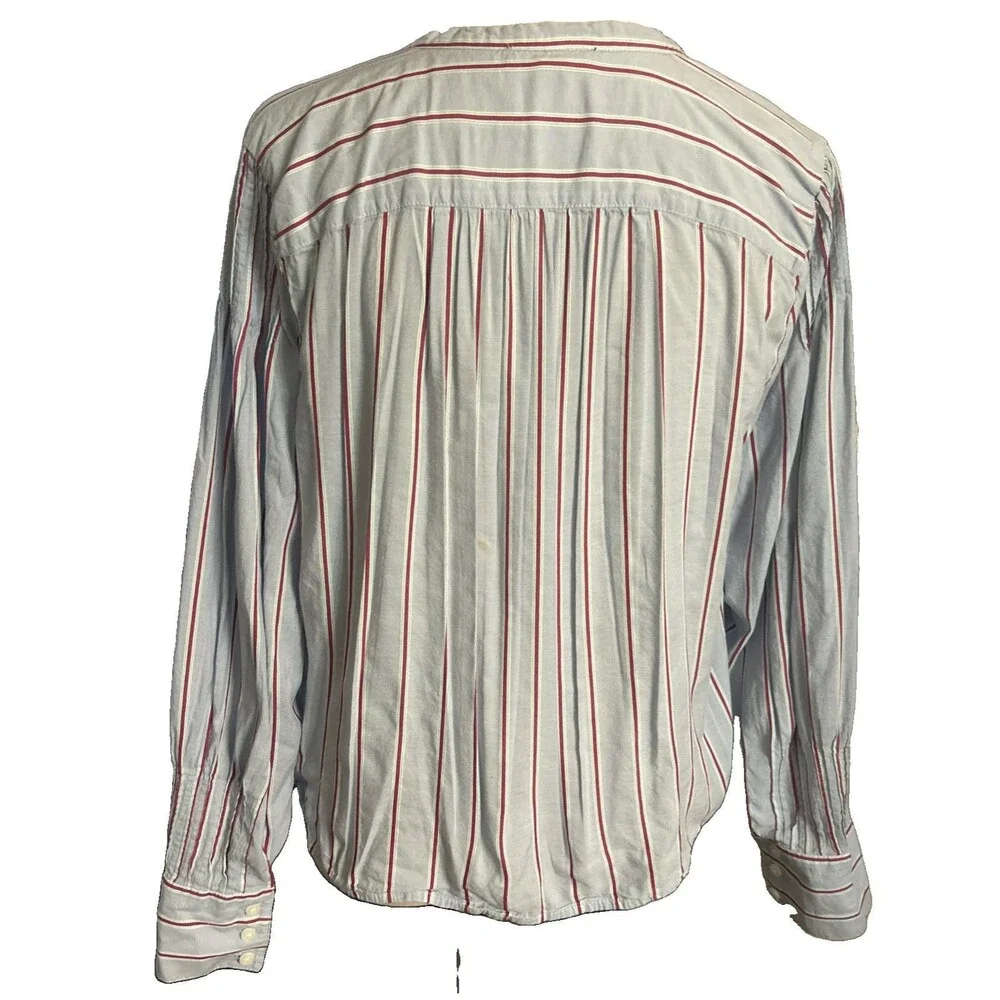 J.Crew Striped Women M  V-Neck Tie Top Light Blue Cotton-Blend Dobby Preppy